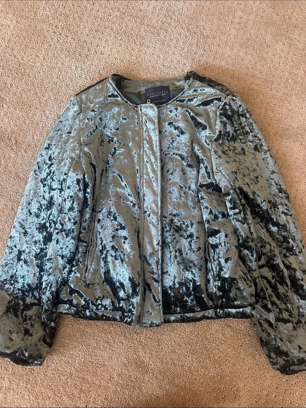 Sanctuary Crushed Velvet Teal Bomber Jacket